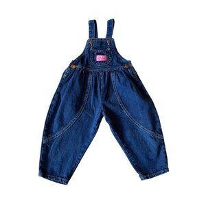 Vtg 2T OshKosh Pink Label Vestbak Dark Denim Bubble Overalls